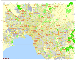 मेलबोर्न, ऑस्ट्रेलिया का नक्शा, प्रिंट करने योग्य और संपादन योग्य