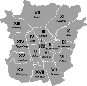 The 17 districts of Graz