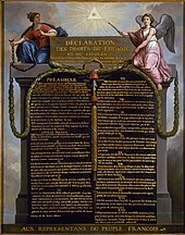 color drawing of the Declaration of the Rights of Man and of the Citizen from 1789