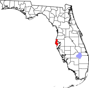 แผนที่ของฟลอริดาเน้น Pinellas County