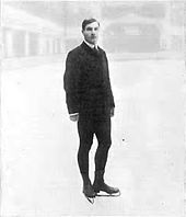 a man standing on ice in figure skates