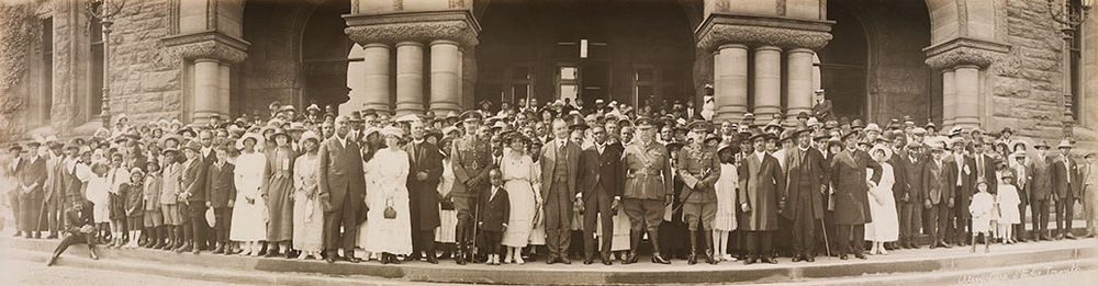 Black Canadians pose with Ontario Premier Ernest Charles Drury at Queen's Park, 1920