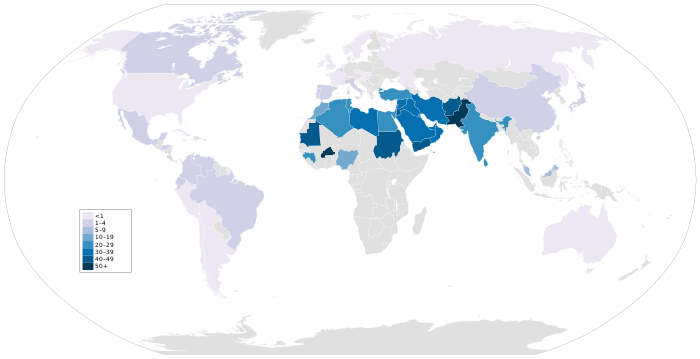 Global prevalence of consanguine marriage, illustrating a higher prevalence across the Greater Middle East region.