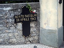 metal cross memorial in Mezzegra Benito Mussolini 28 Aprile 1945