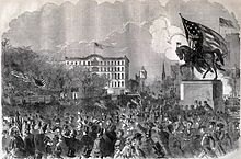 Engraving of large protest