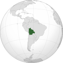 ตำแหน่งของโบลิเวีย (สีเขียวเข้ม) ในอเมริกาใต้ (สีเทา)