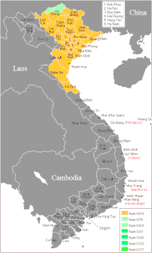 Map showing the territorial expansion of Vietnam between 1009 and 1834