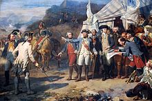 Generals Washington and Rochambeau, standing in front of HQ tent, giving last orders before the attack on Yorktown