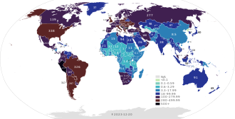 Mapa mundial del brote de COVID-19 Total de muertes per cápita.svg