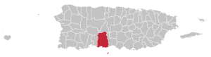 แผนที่ของเปอร์โตริโกเน้นเทศบาลเมืองปอนเซ