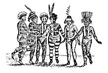 A sketch of the native Ohlone people performing a dance.