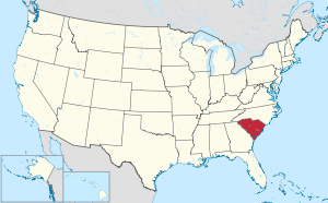แผนที่ของสหรัฐอเมริกาที่มีไฮไลต์เซาท์แคโรไลนา