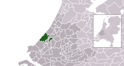 Bekende posisie van Den Haag op 'n munisipale kaart van Suid-Holland