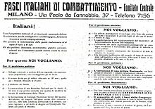 the Fasci italiani di combattimento manifesto as published in Il Popolo d'Italia on 6 June 1919