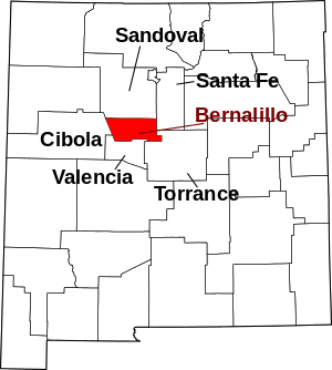 Mapa do Novo México destacando o condado de Bernalillo