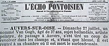 Photograph of a 19th-century newspaper announcement of someone's death