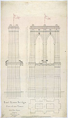Early plan of one tower for the Brooklyn Bridge, drawn in 1867