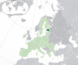 Ubicación de Estonia (verde oscuro) - en Europa (verde y gris) - en la Unión Europea (verde) - [Leyenda]