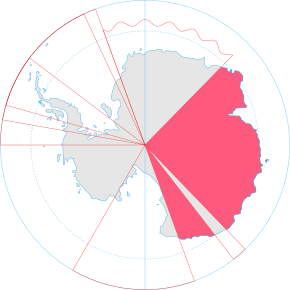 Kaart van Antarctica met vermelding van Australische territoriale claim (rood gebied)