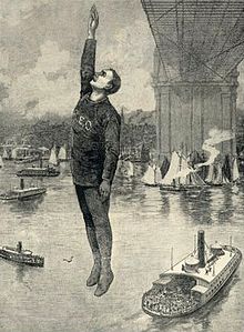 A sketch depicting Robert E. Odlum jumping from the bridge