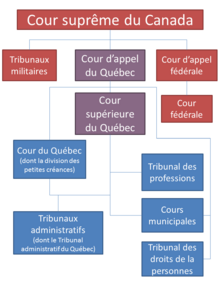 Schéma illustrant les différents tribunaux qui ont juridiction au Québec