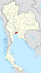 แผนที่ประเทศไทยมีพื้นที่ไฮไลต์ขนาดเล็กใกล้ศูนย์กลางของประเทศใกล้ชายฝั่งทะเลอ่าวไทย