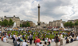 Trafalgar Square temporarily grassed over