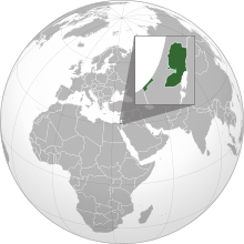 Vom Staat Palästina beanspruchtes Gebiet (grün) [2] Auch von Israel beanspruchtes Gebiet (hellgrün)