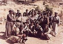 Group of about 20 Iraqi soldiers, posing with guns