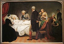 Washington on his deathbed, with doctors and family surrounding