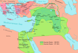 The Neo-Assyrian empire at its greatest extent, 671 BC