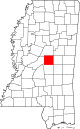 State map highlighting Leake County
