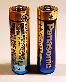 Two AA batteries each have a plus sign marked at one end.