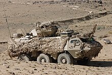 Estonian armoured car in desert camouflage Afghanistan