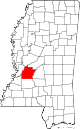 State map highlighting Hinds County