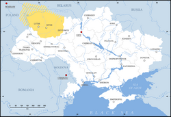 Volhynia (สีเหลือง) ในยูเครนสมัยใหม่
