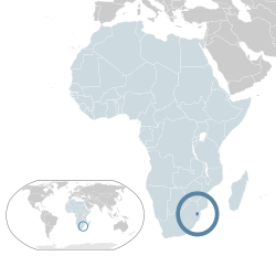 ที่ตั้งของ Eswatini (สีน้ำเงินเข้ม) ในสหภาพแอฟริกา (สีฟ้าอ่อน)