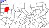 State map highlighting Venango County