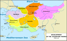 Map of Byzantine Empire showing the themes in circa 750