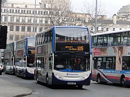 A long queue of buses