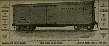 Ad showing a PRR wooden freight car with steel underframe