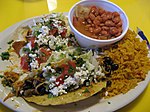 Tacos, rice, and borracho beans