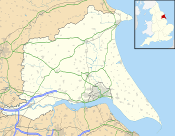 Map showing the East Riding of Yorkshire marked in cream with main towns highlighted.