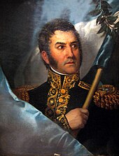 Painting of San Martín holding the Argentine flag