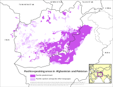 Een kaart van de Pasjtoe-sprekende gebieden