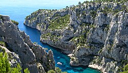 อุทยานแห่งชาติ Calanques ระหว่าง Marseille และ Cassis ใน Bouches-du-Rhône