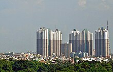 A skyline consisting of several high-rise buildings