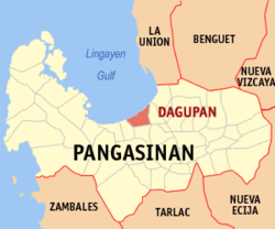 แผนที่ของ Pangasinan กับ Dagupan เน้น highlight