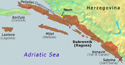 Fronteras de la República de Ragusa, desde 1426 (abarcando también el área denominada 