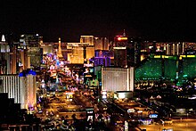 A nighttime view of the Las Vegas strip.